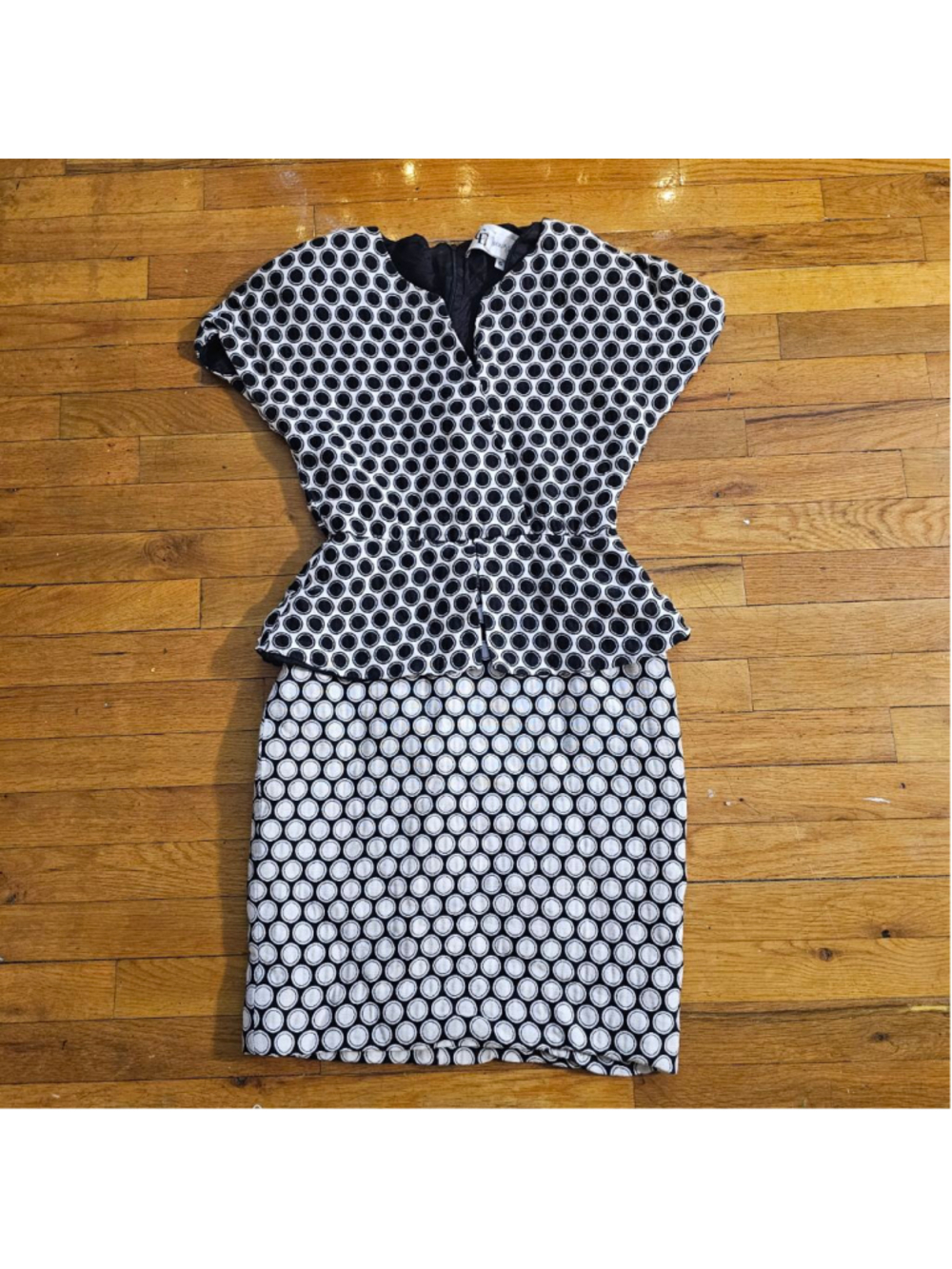 Vintage Christian Dior Black and White Polka Dot Peplum Dress Size 6